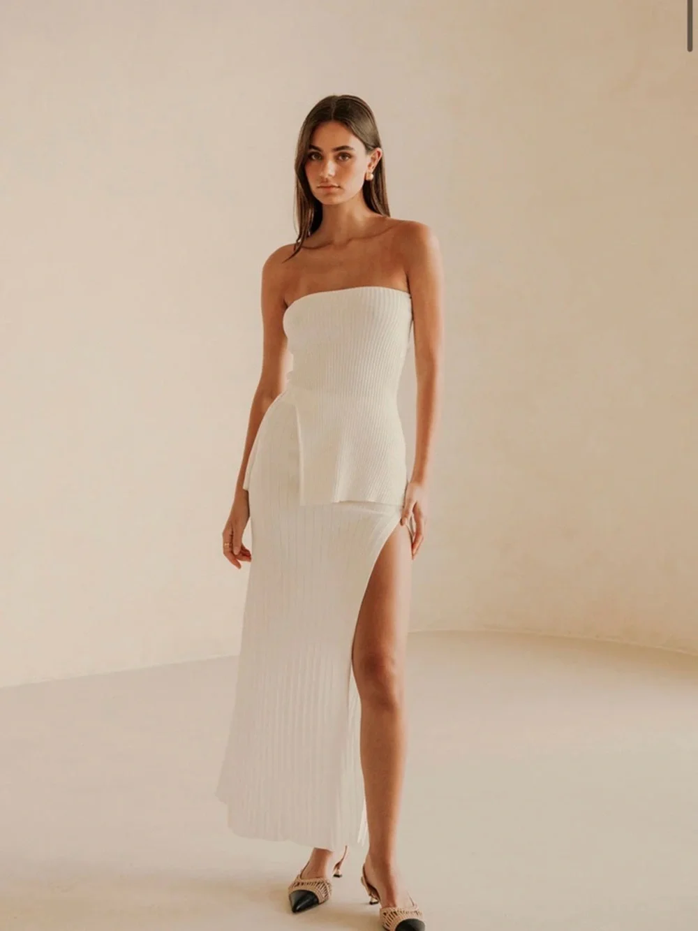 SABO Saria Skirt and Top Set Cream Column Maxi Bachelorette Bride - Picture 2 of 5